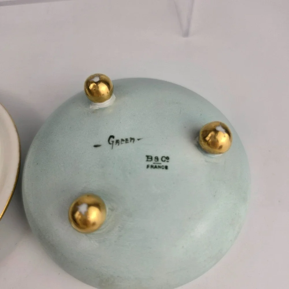 Antique‎ Limoges B&Co France Vanity Set Tray Hair Receiver Forget Me Not Gold
